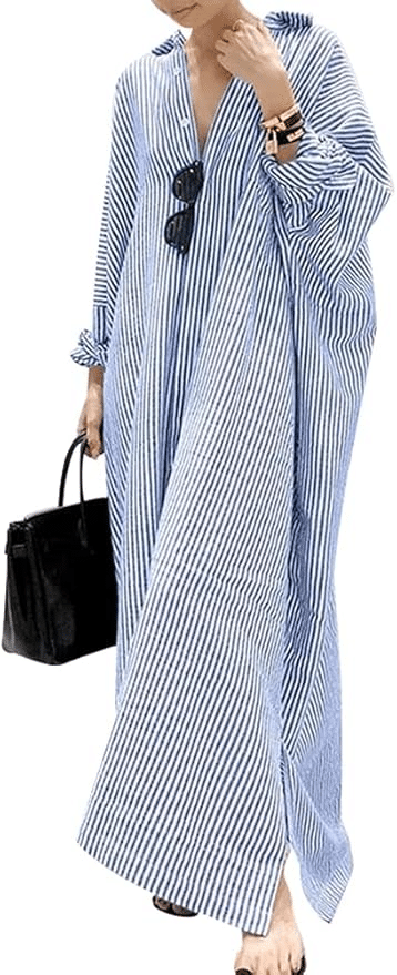 STRIPED MAXI SHIRTDRESS FOR THE BEACH,SWIMSUIT COVER UP