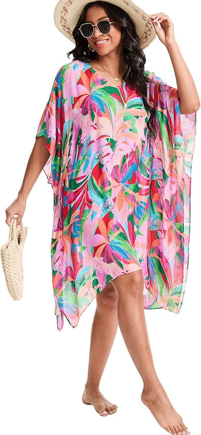 COLORFUL FLORAL BEACH DRESS SWIMSUIT BATHING SUIT COVER UP FOR WOMEN OVER 50