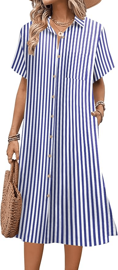 STRIPED NAUTICAL SUMMER SHIRTDRESS WOMEN OVER 50