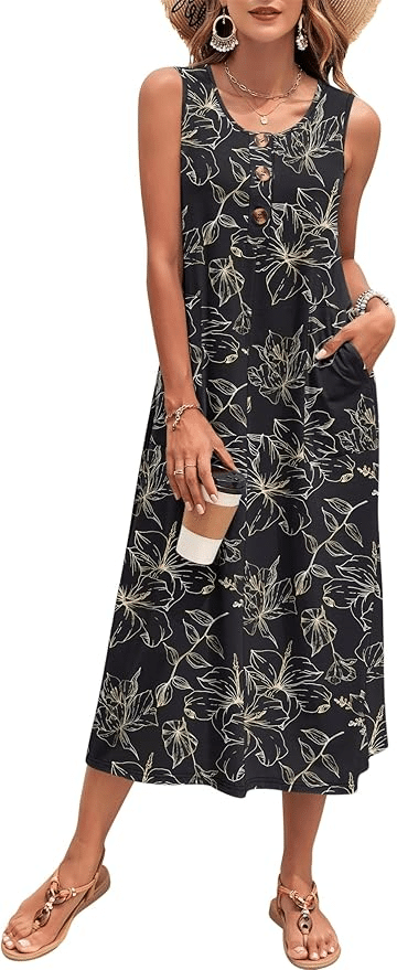 FLORAL SUNDRESS BEACH OUTFIT WOMEN OVER 50