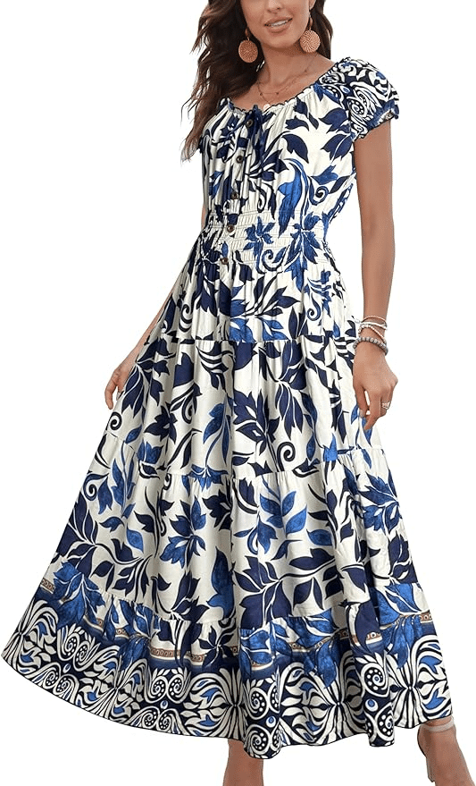 Casual Dress for Summer for Women Over 50 Amazon, Blue and White Maxi Dress
