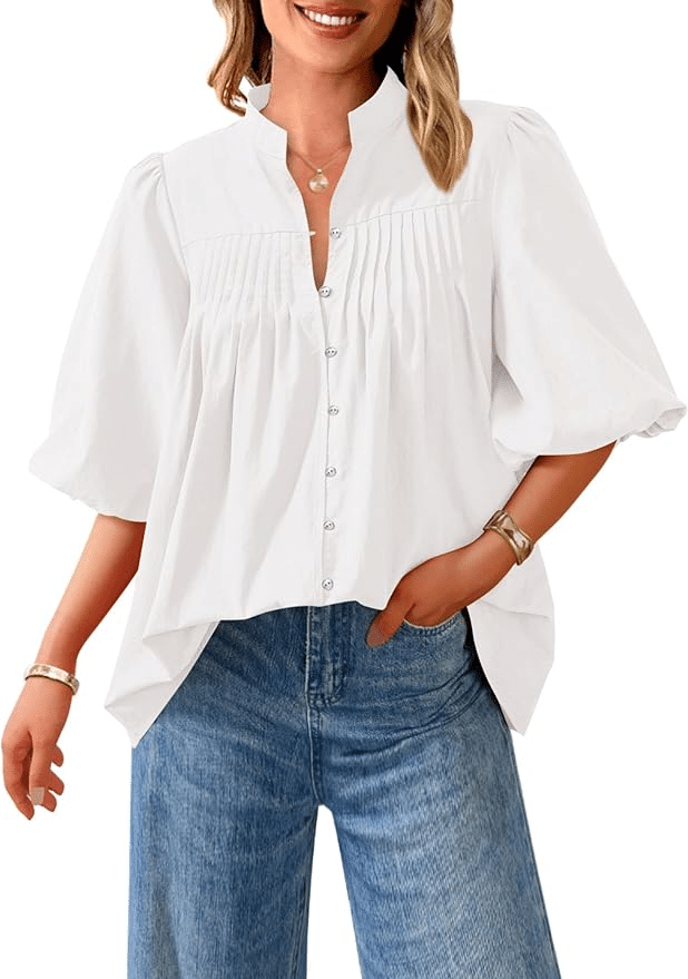 Lantern Sleeve Blouse, Stylish Casual Tops for summer That Don’t Cling, Casual Summer Clothing women over 50
