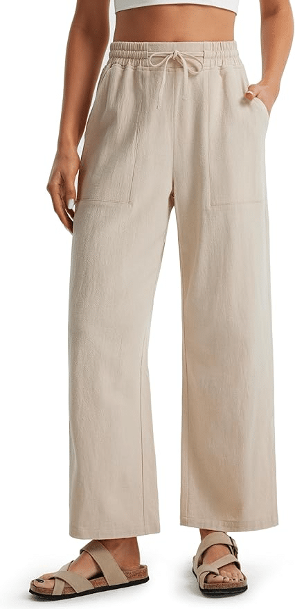 Linen Pants Wide Leg Side Slit Ankle Pants, What to Wear in the Summer Women over 50