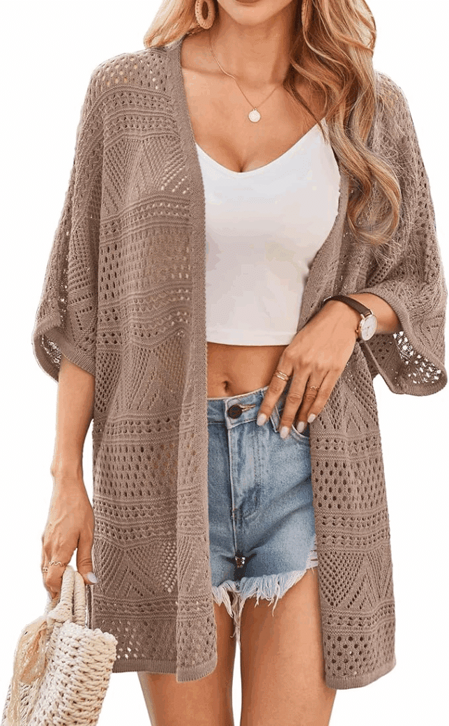 GRACE KARIN Short Sleeve Crochet Cardigan Sweater, Best Layering Pieces for Summer
