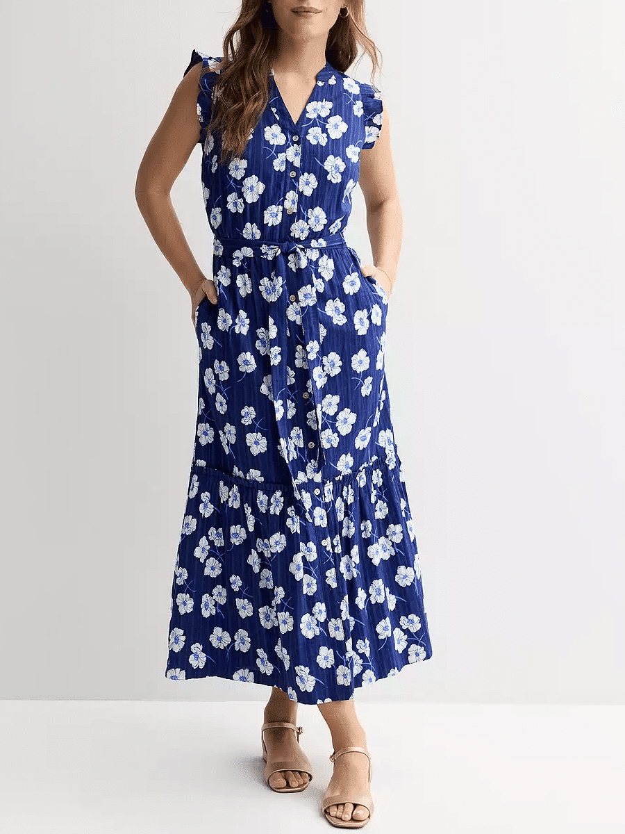 Draper James Flutter Sleeve Tie Waist Maxi Dress