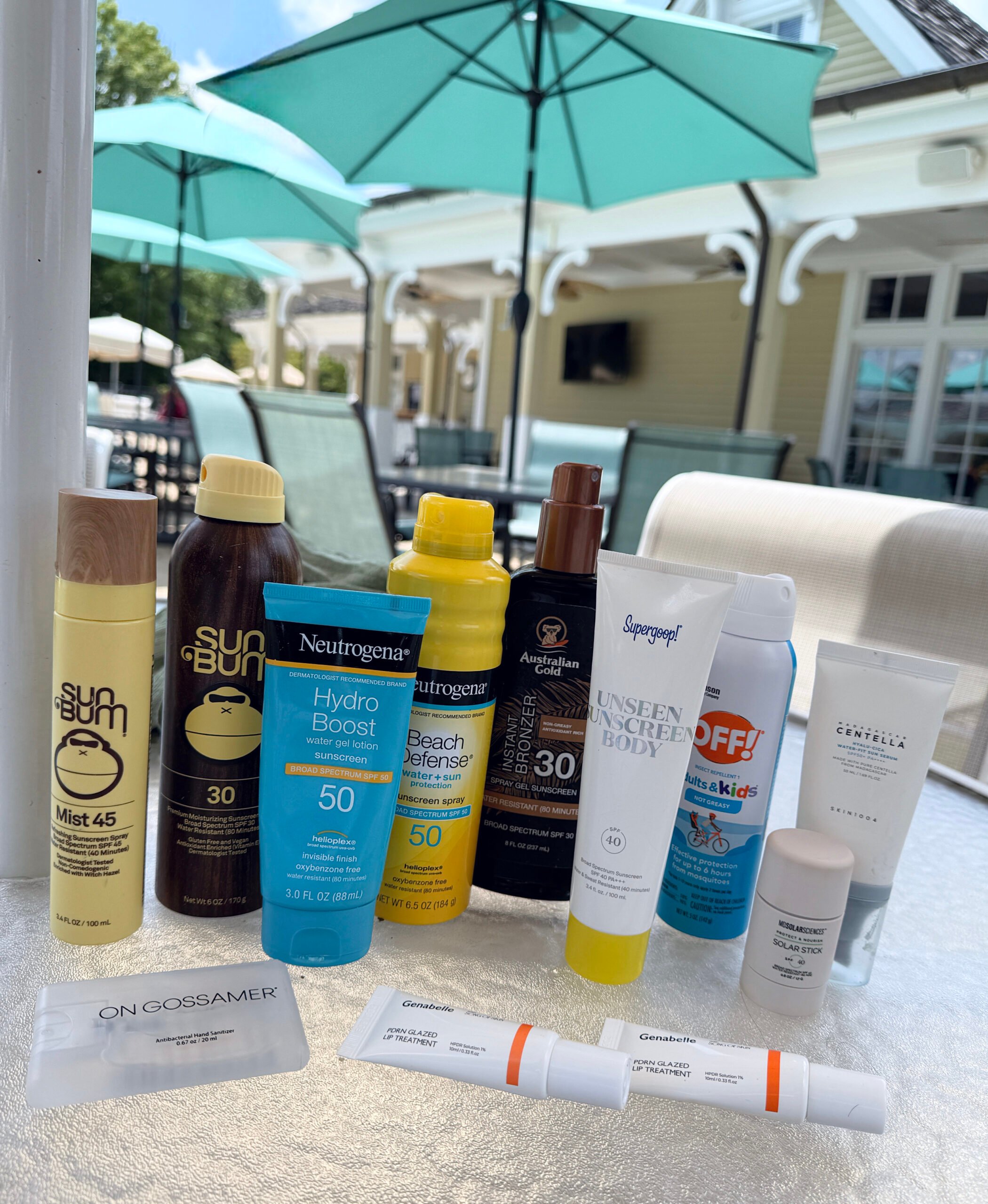 Sunscreens used by Tania and her family at the pool