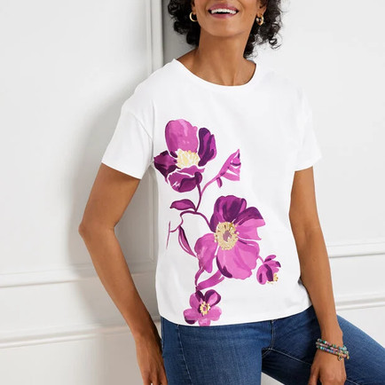 Talbots Dropped Shoulder Tee - Foil Floral ORCHID COLOR SHIRT FOR SUMMER CLOTHING FASHION