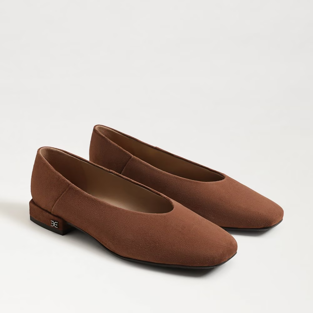 Sam Edelman square toe toffee suede ballet flats for fall