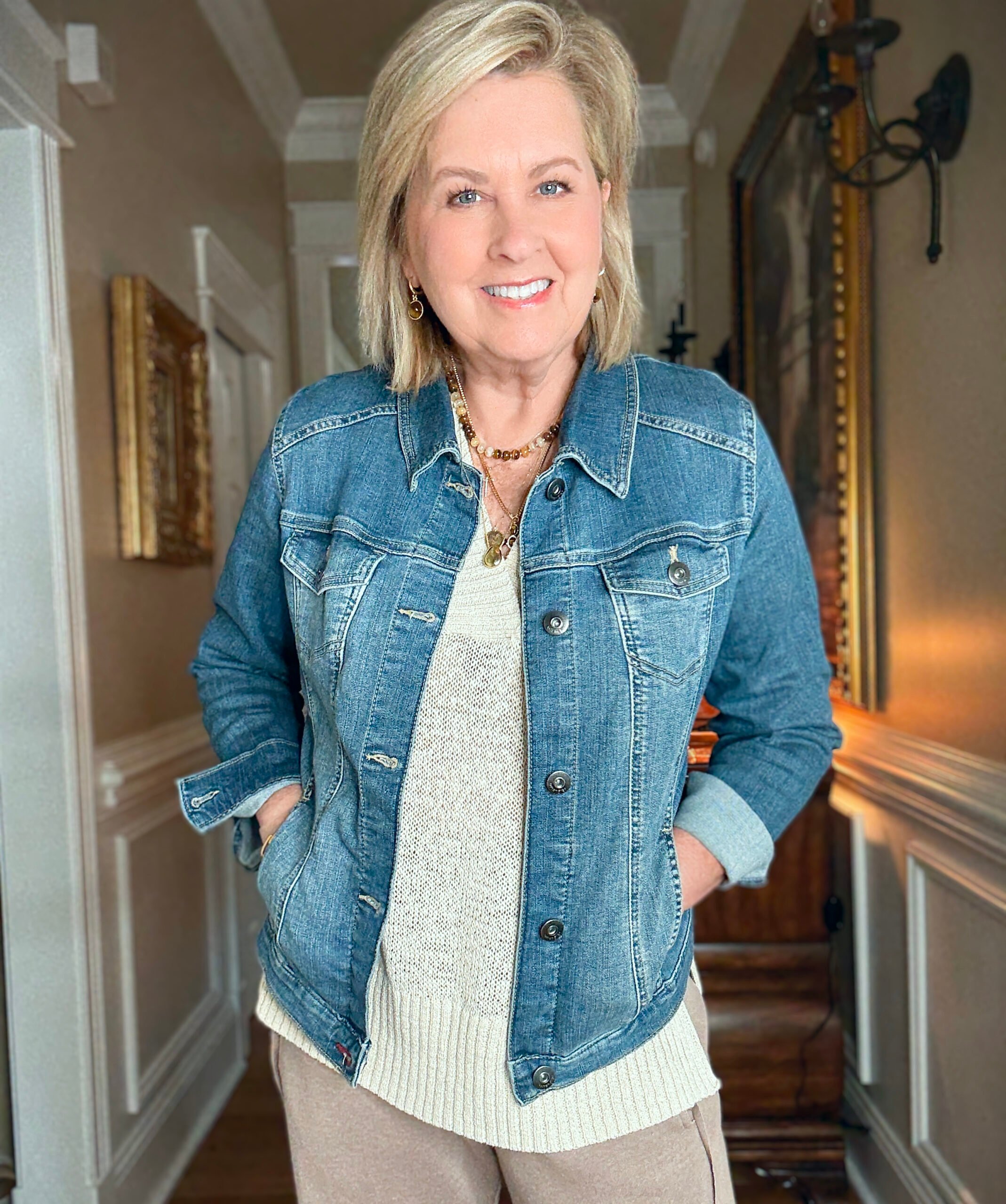 Tania is showing how to do a Summer to fall transition with a denim jacket