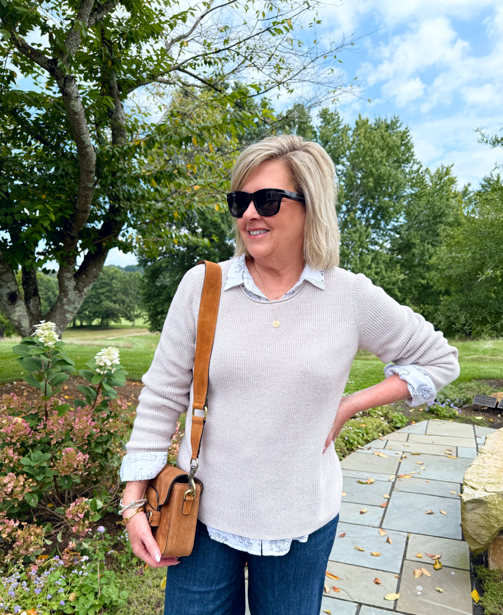 Tania Stephens wearing an Eileen Fisher sweater  from Nordstrom Rack