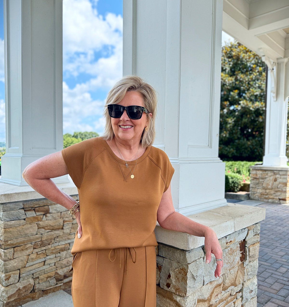 Tania wearing an air-knit short sleeve top from Talbots