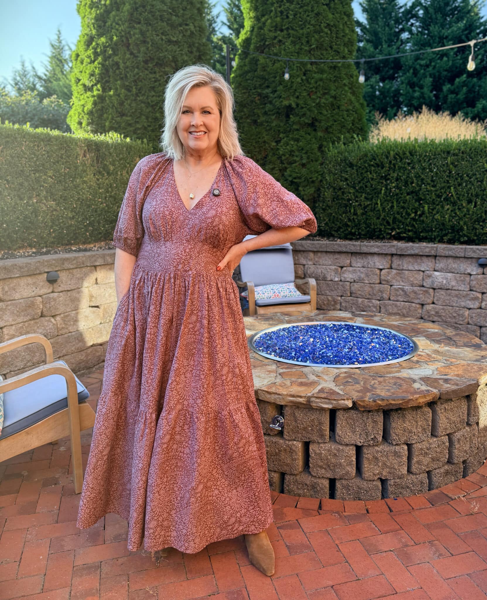 OVER 50 WOMAN SHOWING HOW TO STYLE A BURGUNDY DRESS FOR FALL 2025