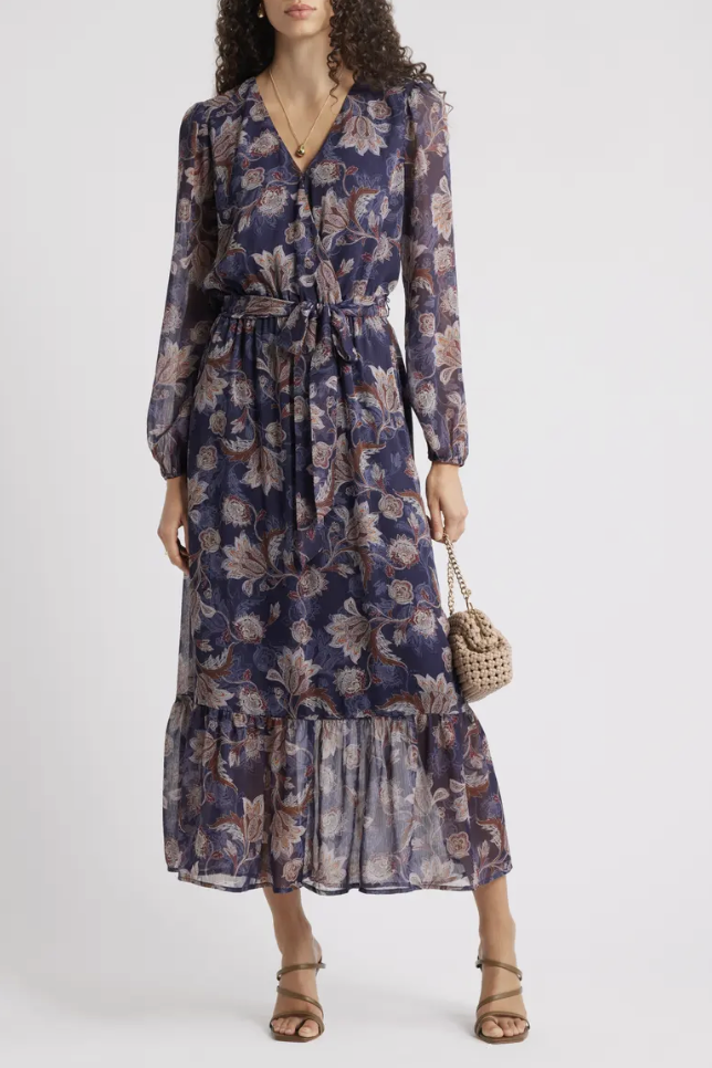 Long Sleeve Wrap Dress Floral Print