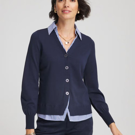 Chico's Striped Collared Cardigan Sweater