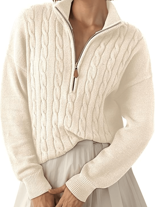 QUARTER ZIP HALF ZIP CABLE KNIT SWEATER