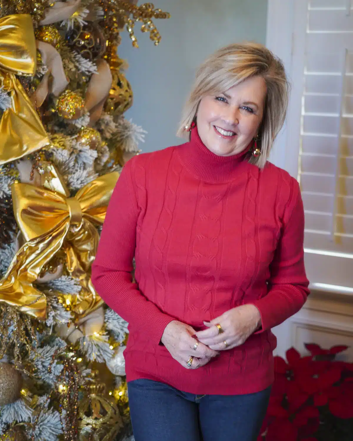 red turtleneck from amazon for women over 50 for christmas and holiday gatherings
