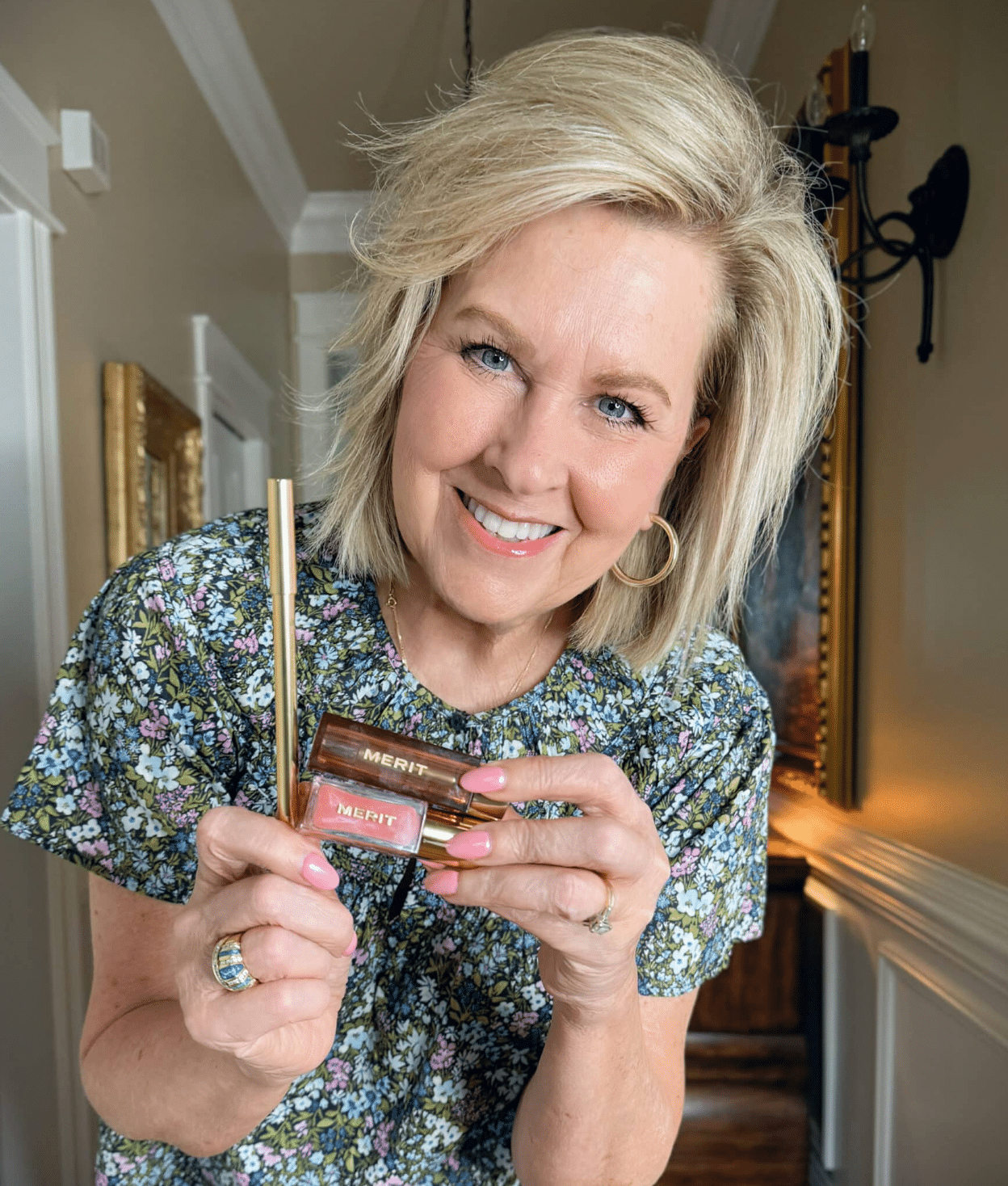 Tania Stephens using her favorite Spring lipsticks from Merit Beauty