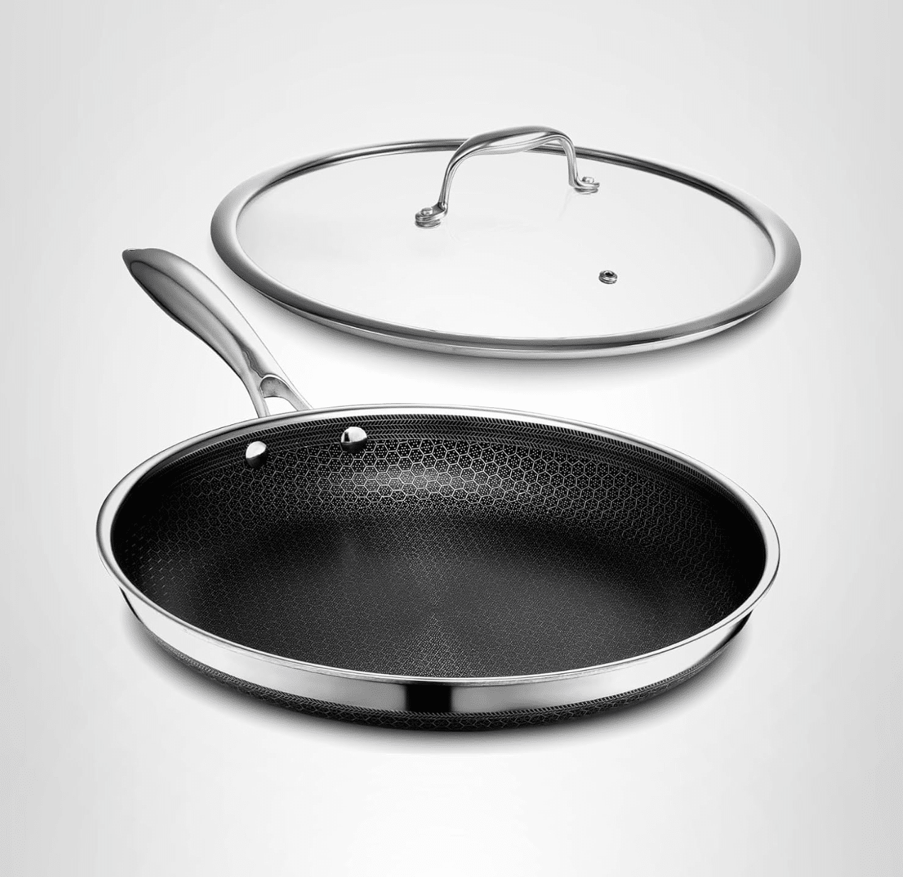 HexClad Hybrid Nonstick 12-Inch Frying Pan with Tempered Glass Lid