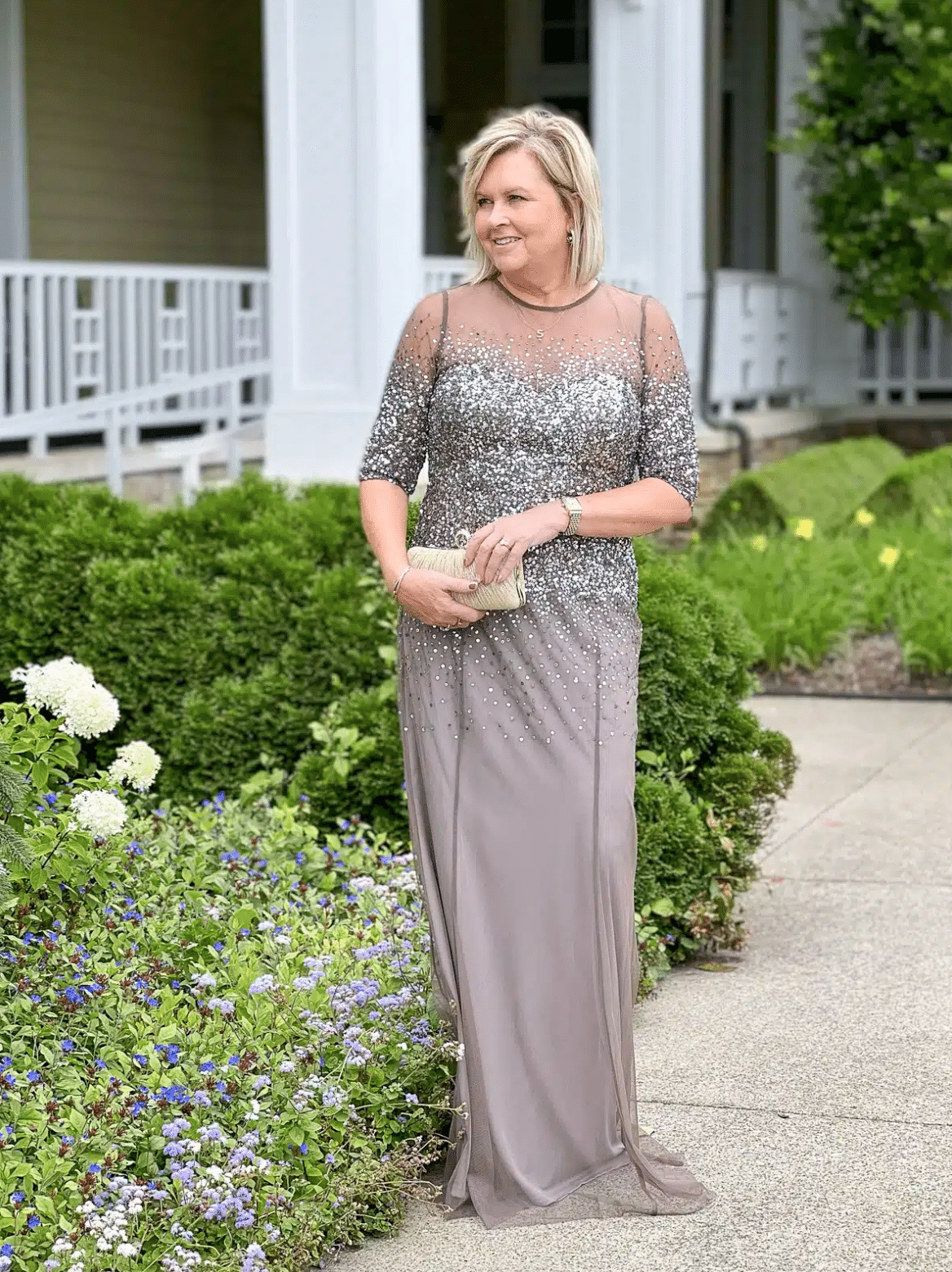 Sparkly Floor Length Gown for Winter Wedding Guest, Winter Wedding Over 50, Black Tie Wedding Outfits