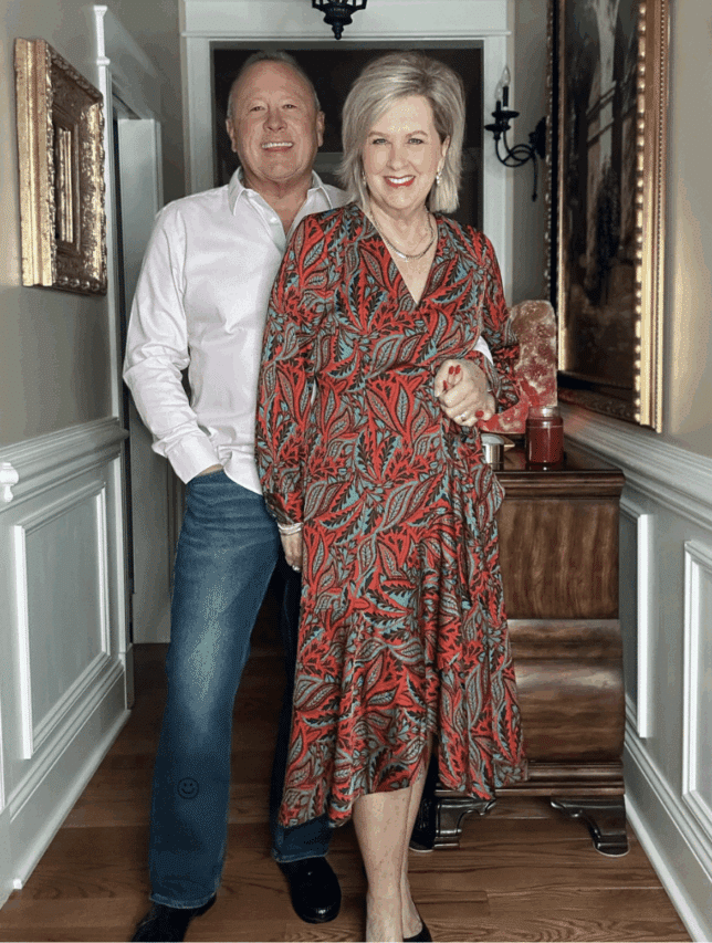 Winter Wrap dresses for women over 50 - Tania Stephens wearing UNTUCKit