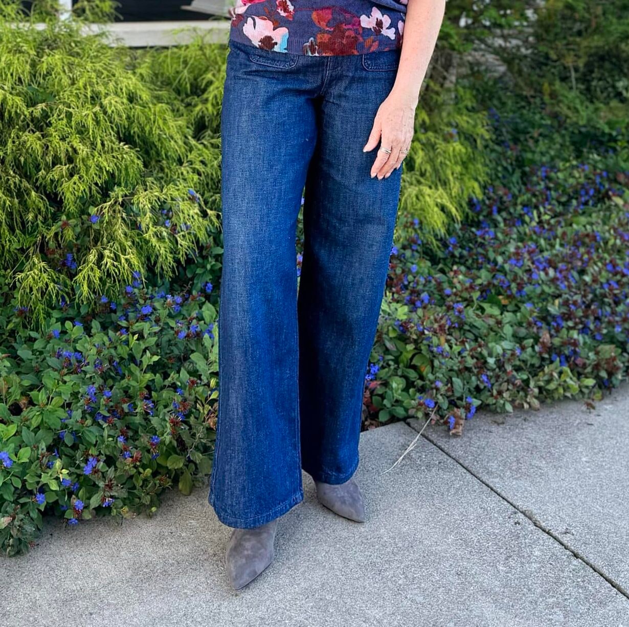 Talbots wide leg jeans and gray ankle boots