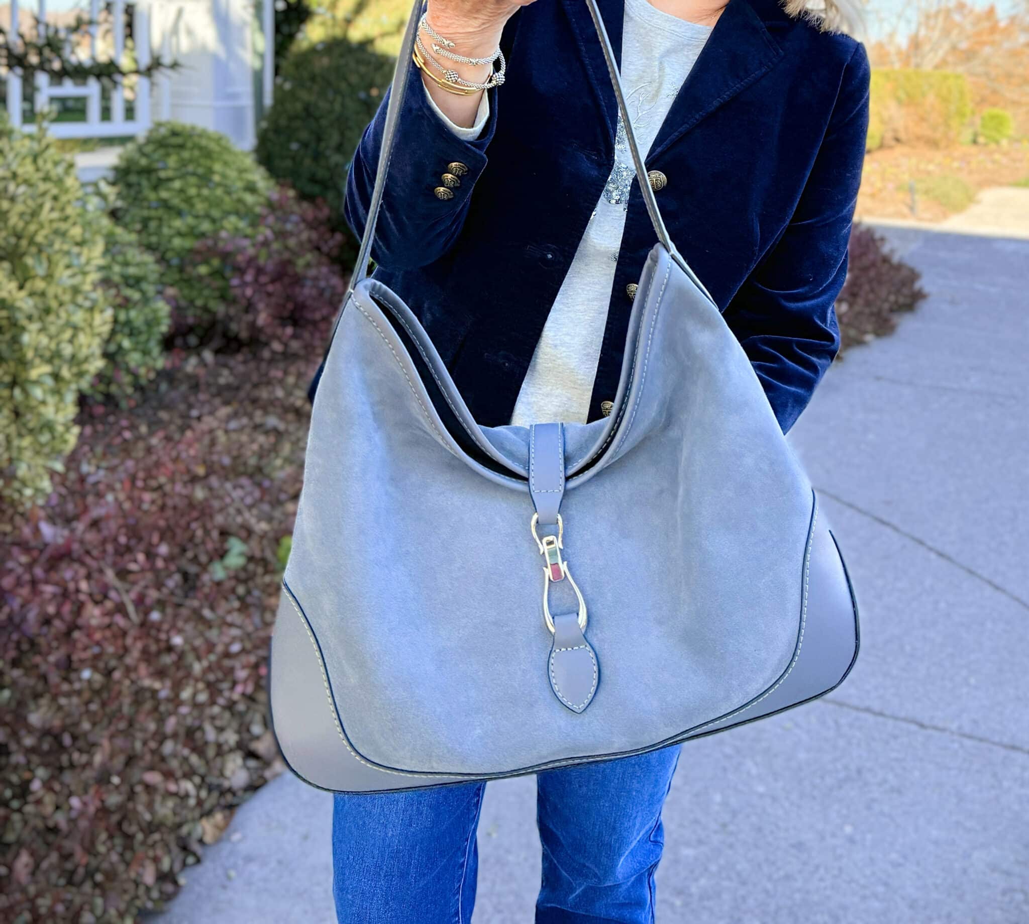 A gray suede tote from Talbots