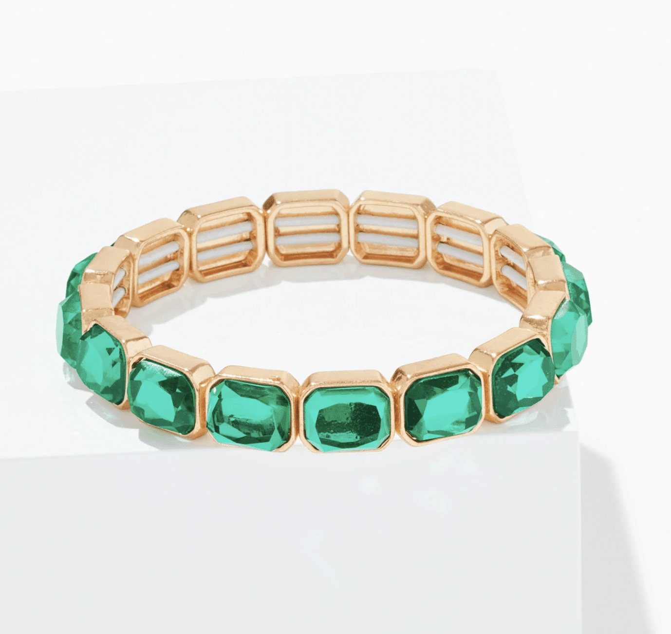chromatic stretch bracelet with colorful stones catching the light