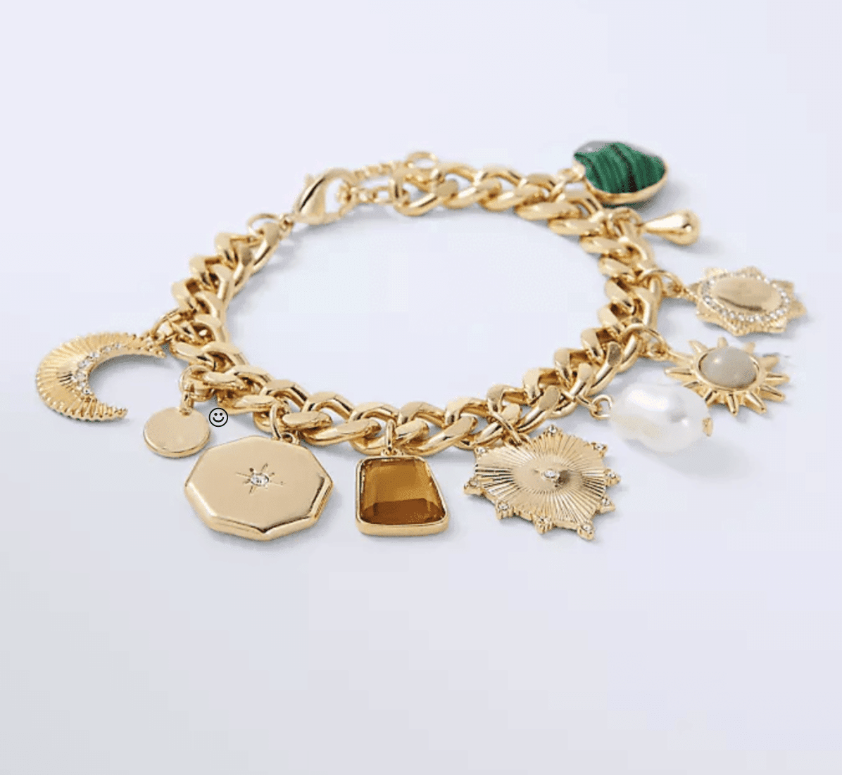 gold-tone charm bracelet layered with gorgeous charms