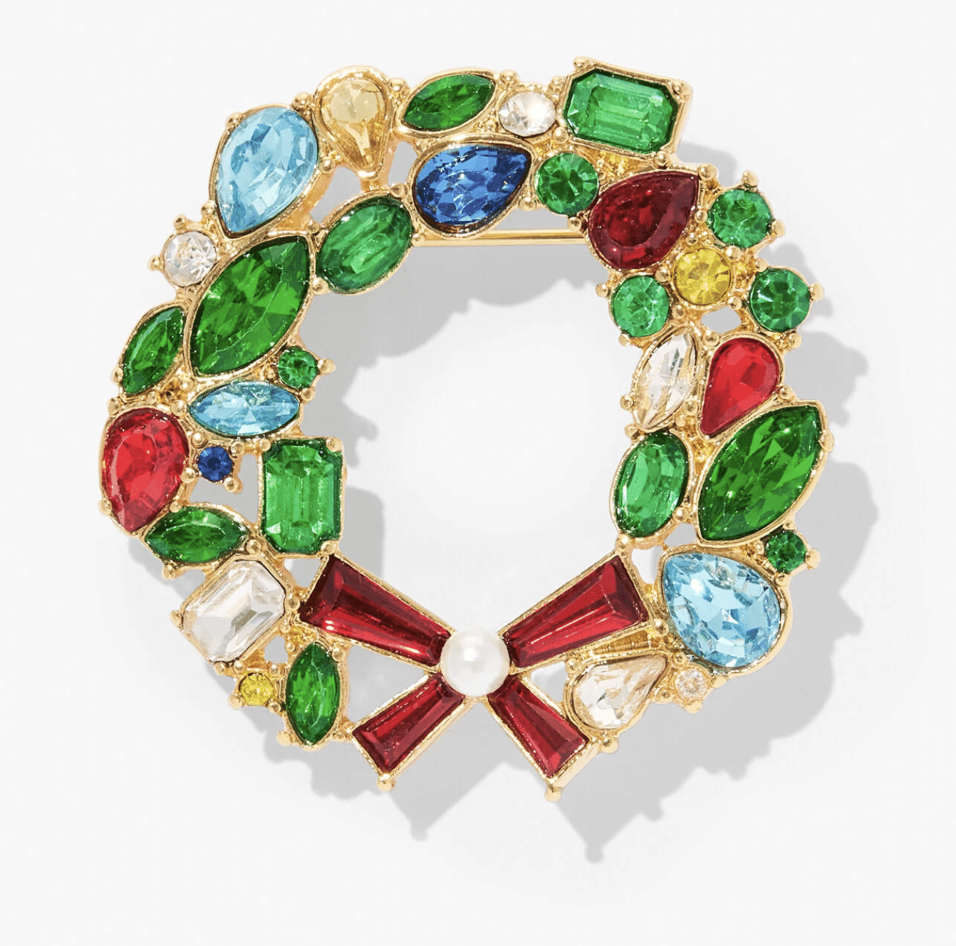 poinsettia brooch with red petals and gold accents