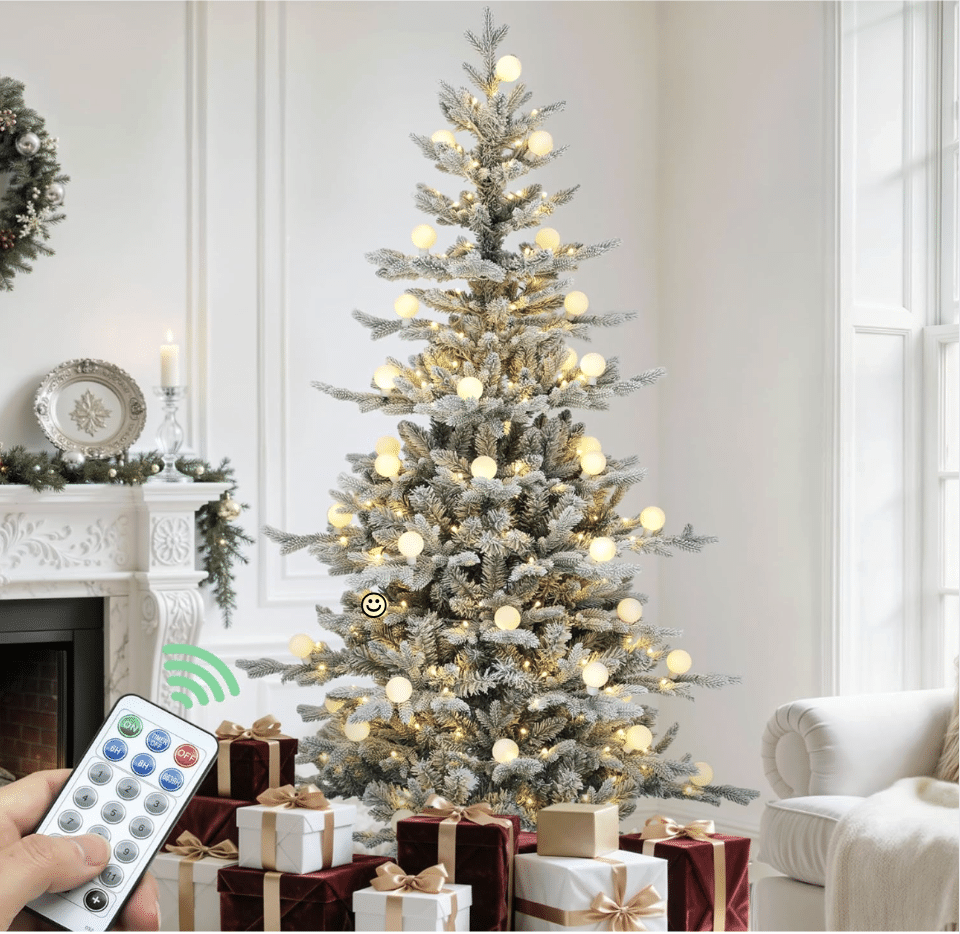 YITAHOME 6FT Pre-lit Flocked Layered Christmas Tree with Remote