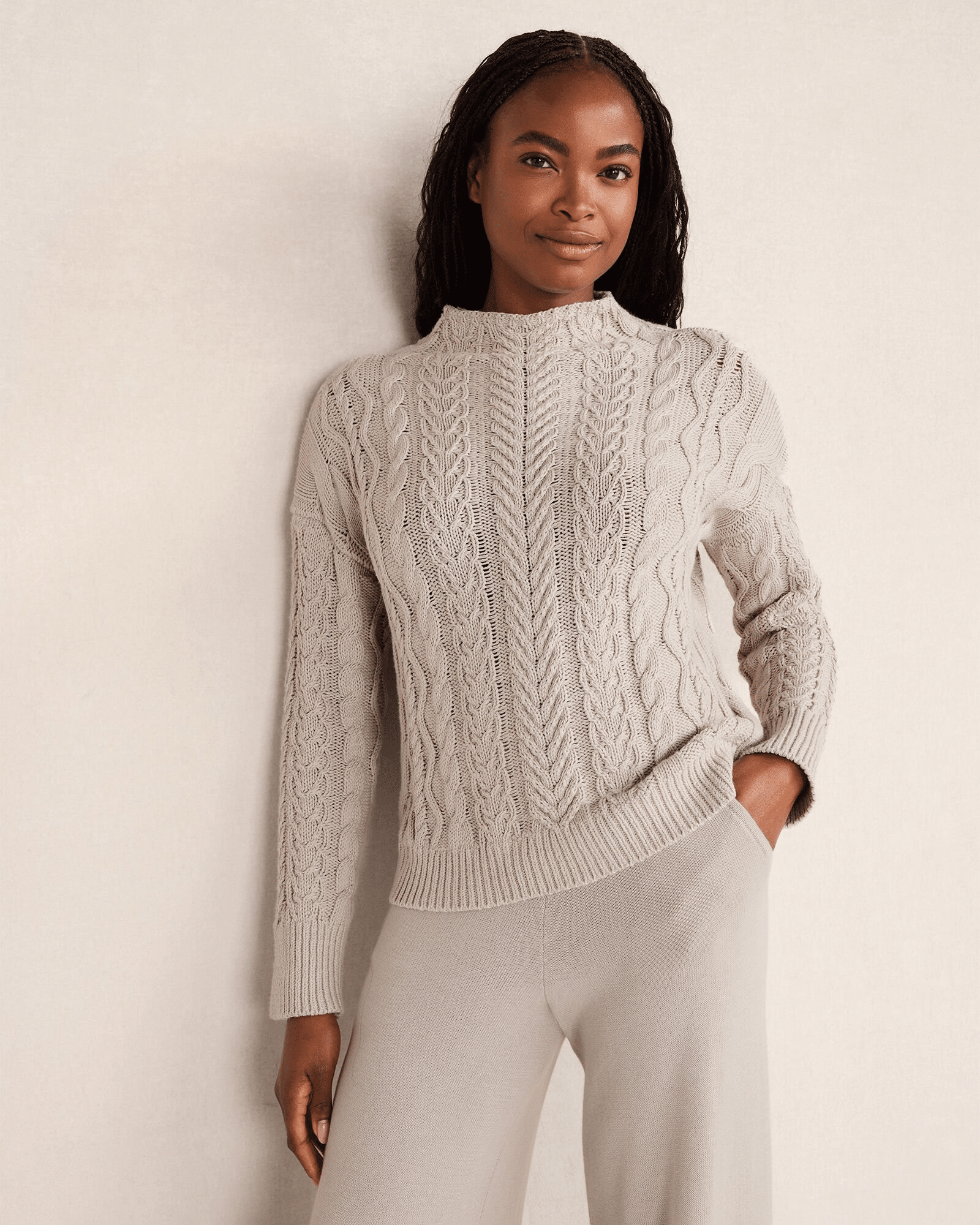 Stylish Mock Neck Sweaters I Am Loving Right Now 50 is not old fashion blogger tania stephens  cable knit