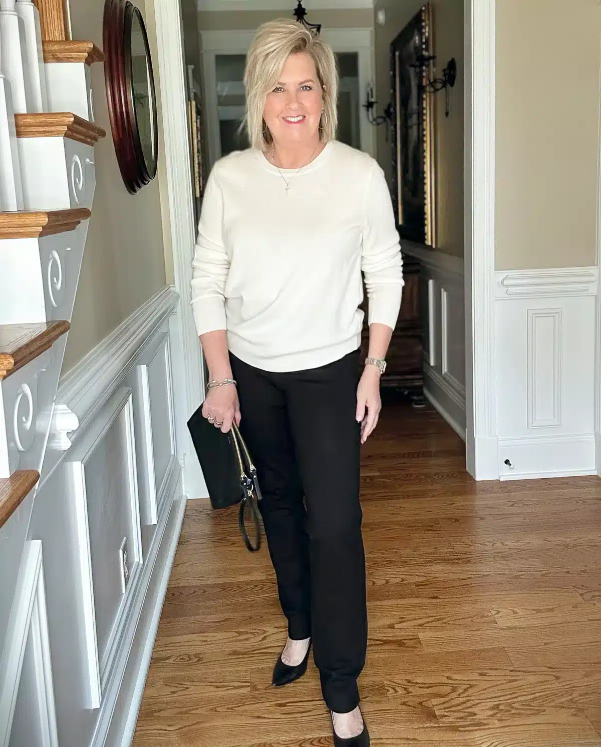 Tania wearing quality fabrics that hold their shape to help her look slimmer and not frumpy