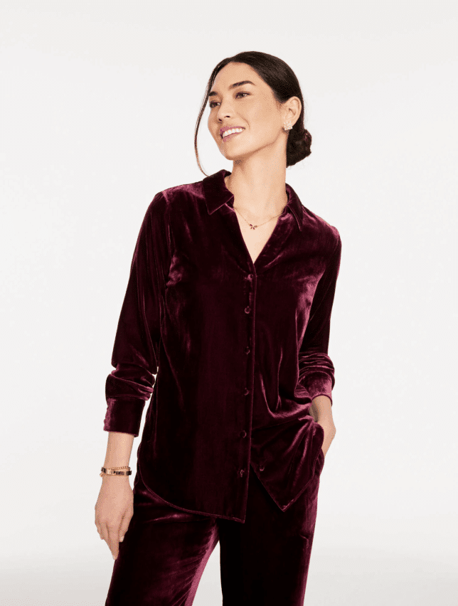Why Matching Sets Are Still Trending (And Easy to Wear) 50 is not old fashion blogger tania stephens velvet shirt