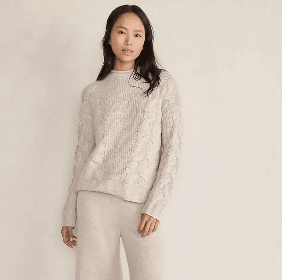 Cable Roll Neck Sweater in beige