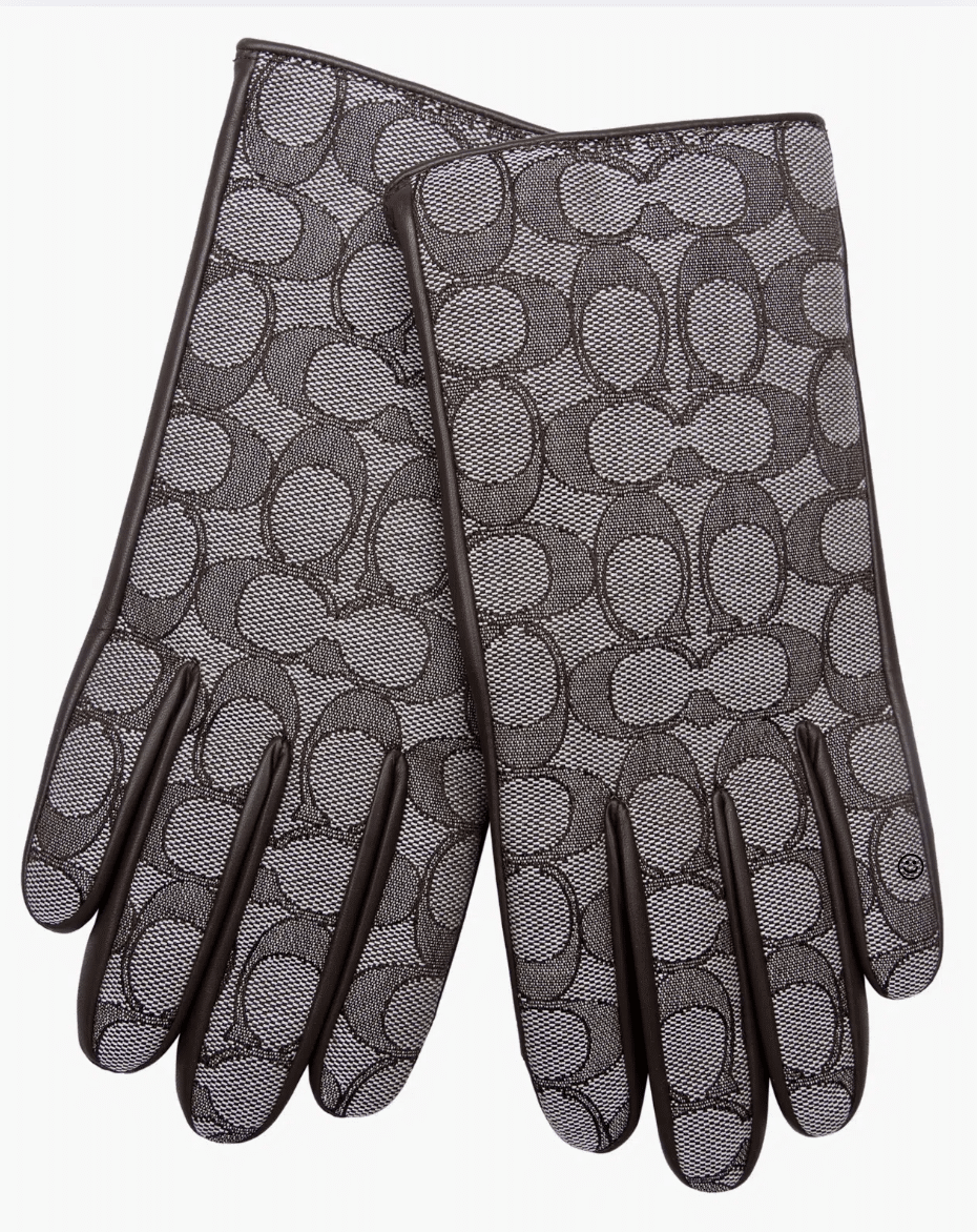 Coach Signature Jacquard Wool Lined Leather Tech Gloves for winter