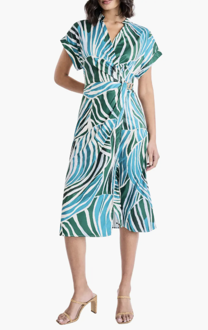 Maggy London Cap Sleeve Chain Detail Faux Wrap Midi Dress, Nordstrom dresses for women over 50