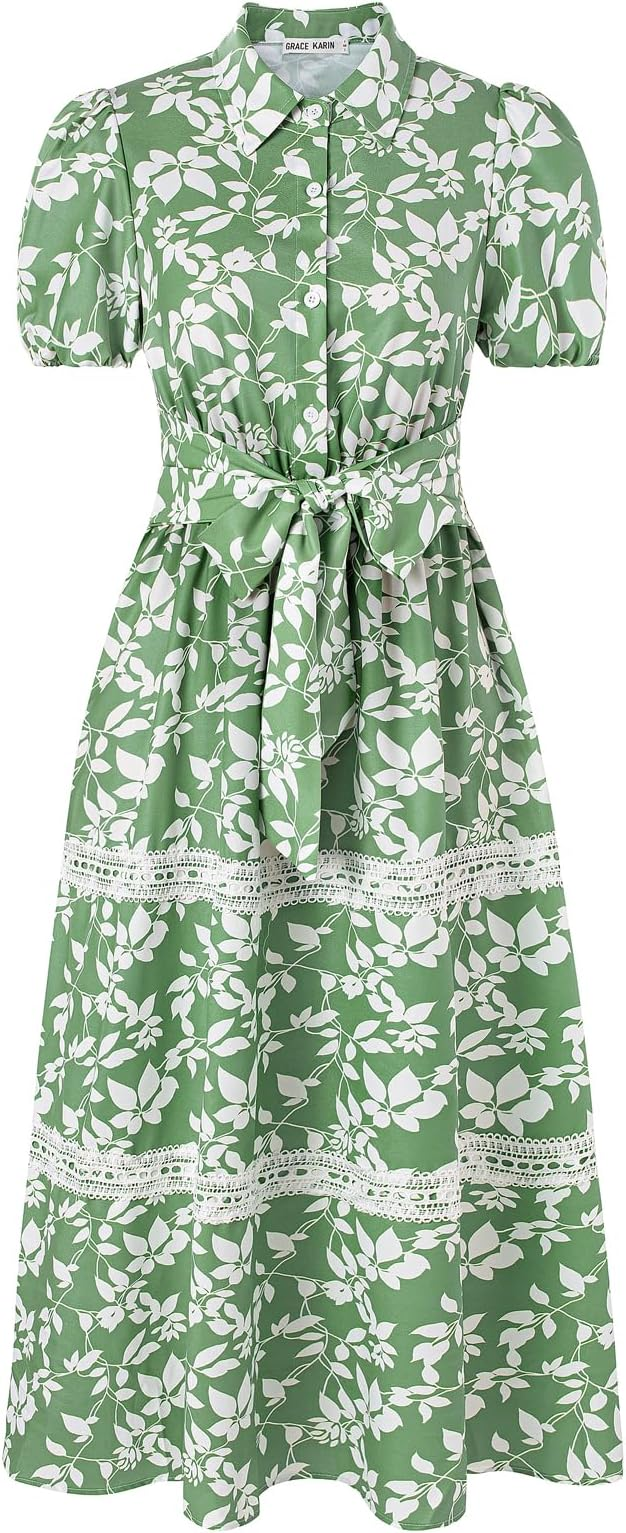 Boho Tie Belt A Line Maxi Shirt Dress, flattering dresses on amazon spring