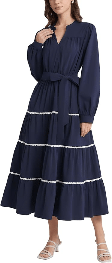 Woman wearing ruffle sleeve boho maxi dress