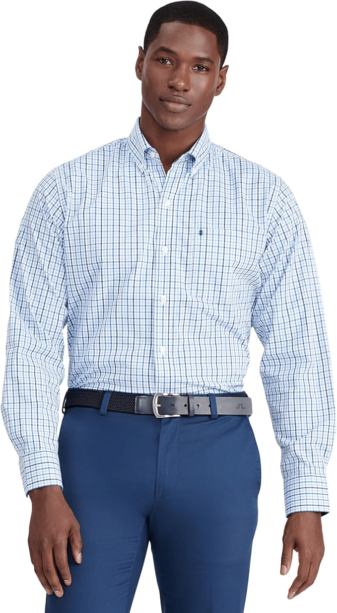 Izod Performance Comfort Long Sleeve Plaid Button Down, Amazon Dress Clothes for Men