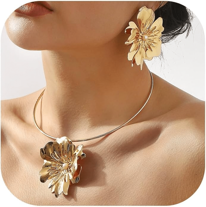 Bold Foral Statement Necklace Set