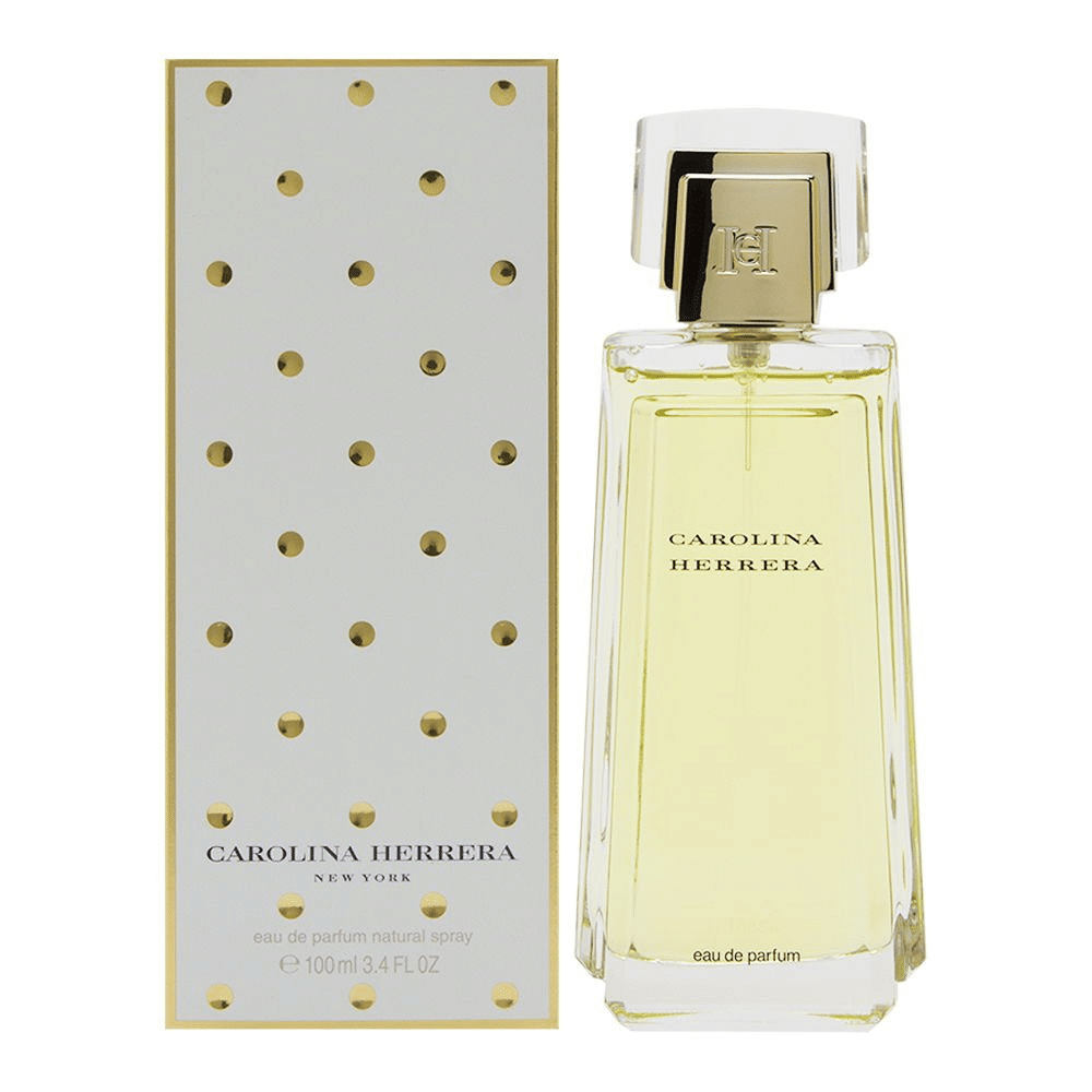 A bottle of Carolina Herrera perfume.