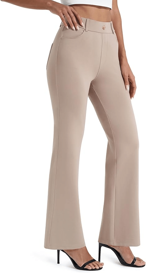 Straight leg pull-on work slacks with soft stretch fabric and smooth waistband for a flattering comfortable everyday look