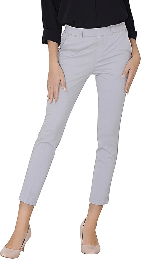 Pull-on yoga work pants with polished trouser look and flexible stretch for all-day office or travel comfort