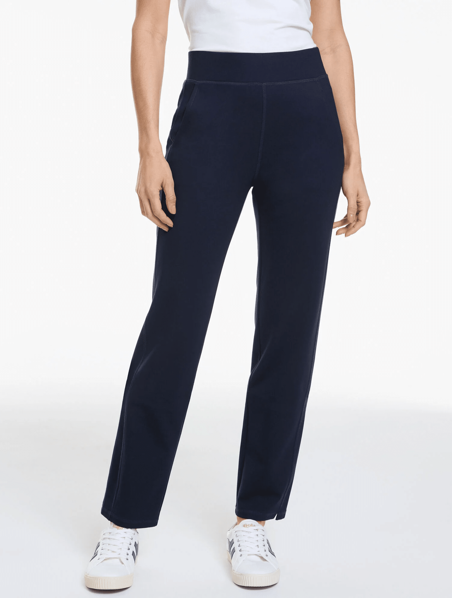 Wrinkle-resistant straight-leg pull-on pants with tech stretch fabric for travel-friendly and professional outfits