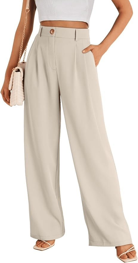 Off-white high-waisted wide-leg dress pants with tailored look