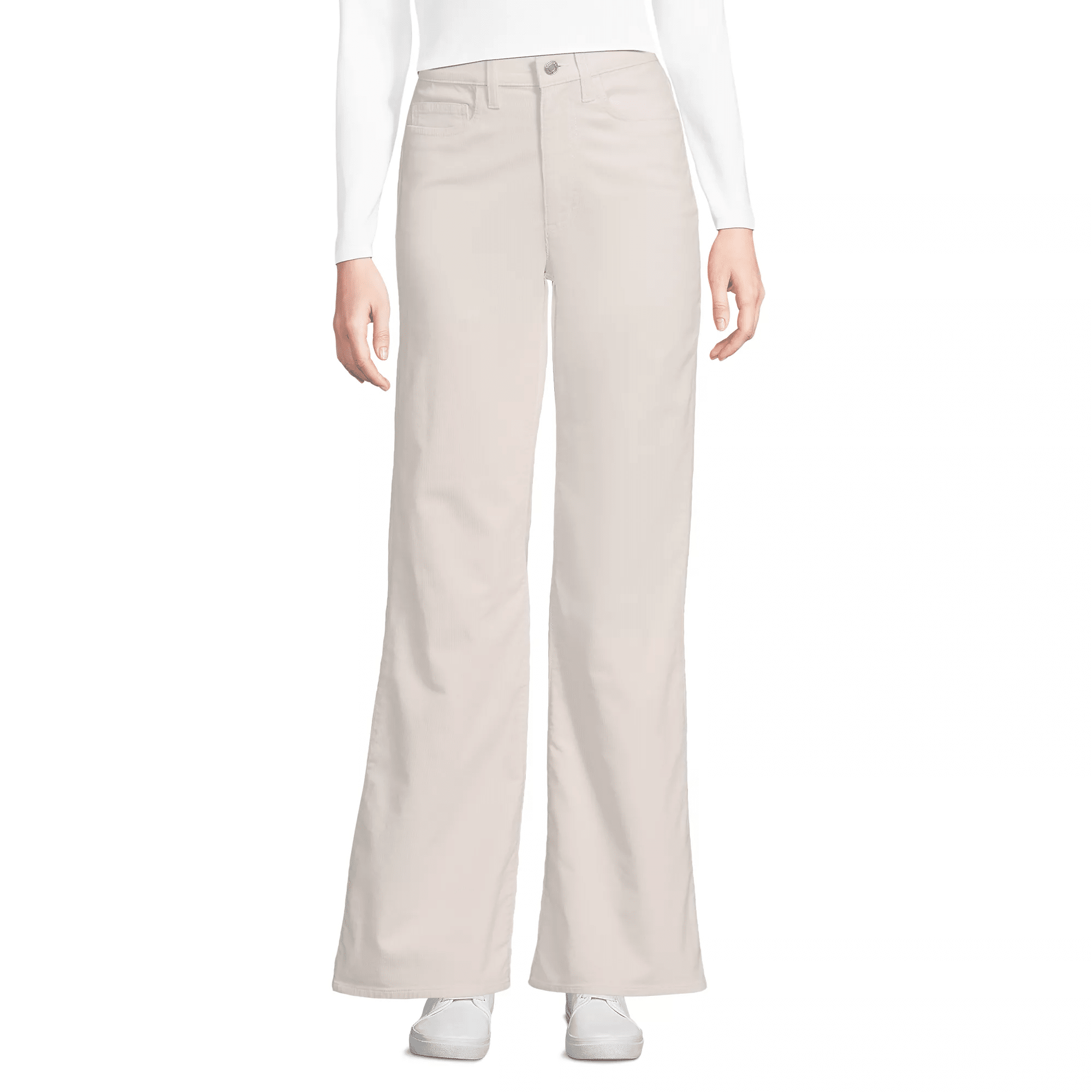 Ivory latte corduroy high-rise flare pants with soft texture