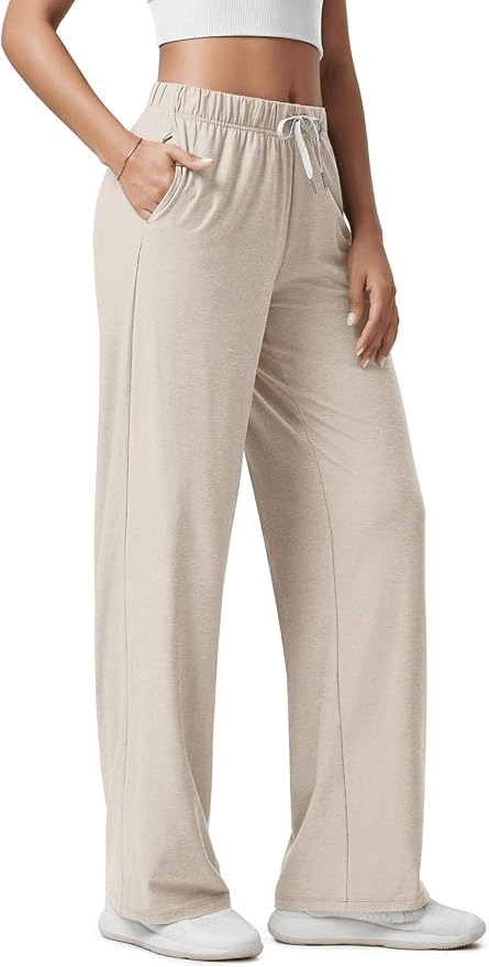 Off-white straight-leg lounge pants with ultra-soft fabric and pockets
