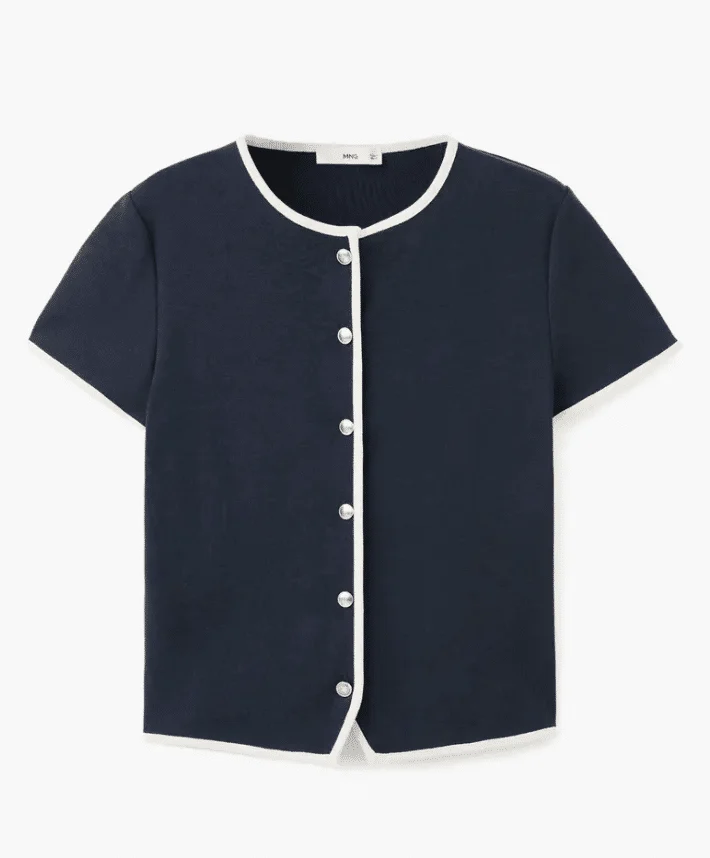 NAVY AND WHITE CARDIGAN SWEATER FLATTERING COLOR