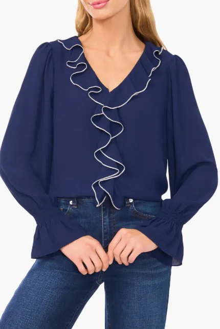 NAVY AND WHITE BLOUSE