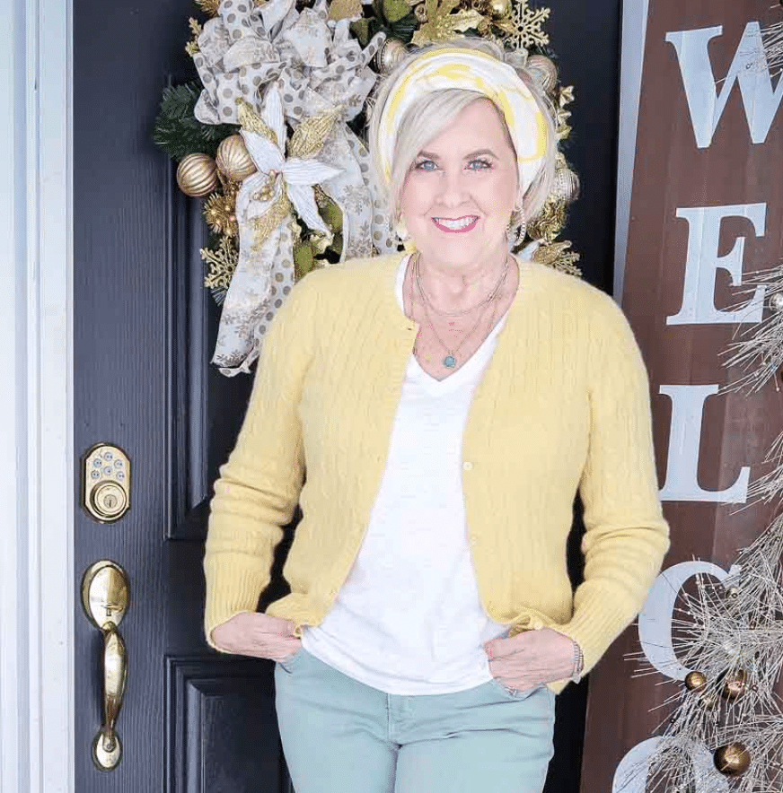 Tania wearing a scarf as a headband